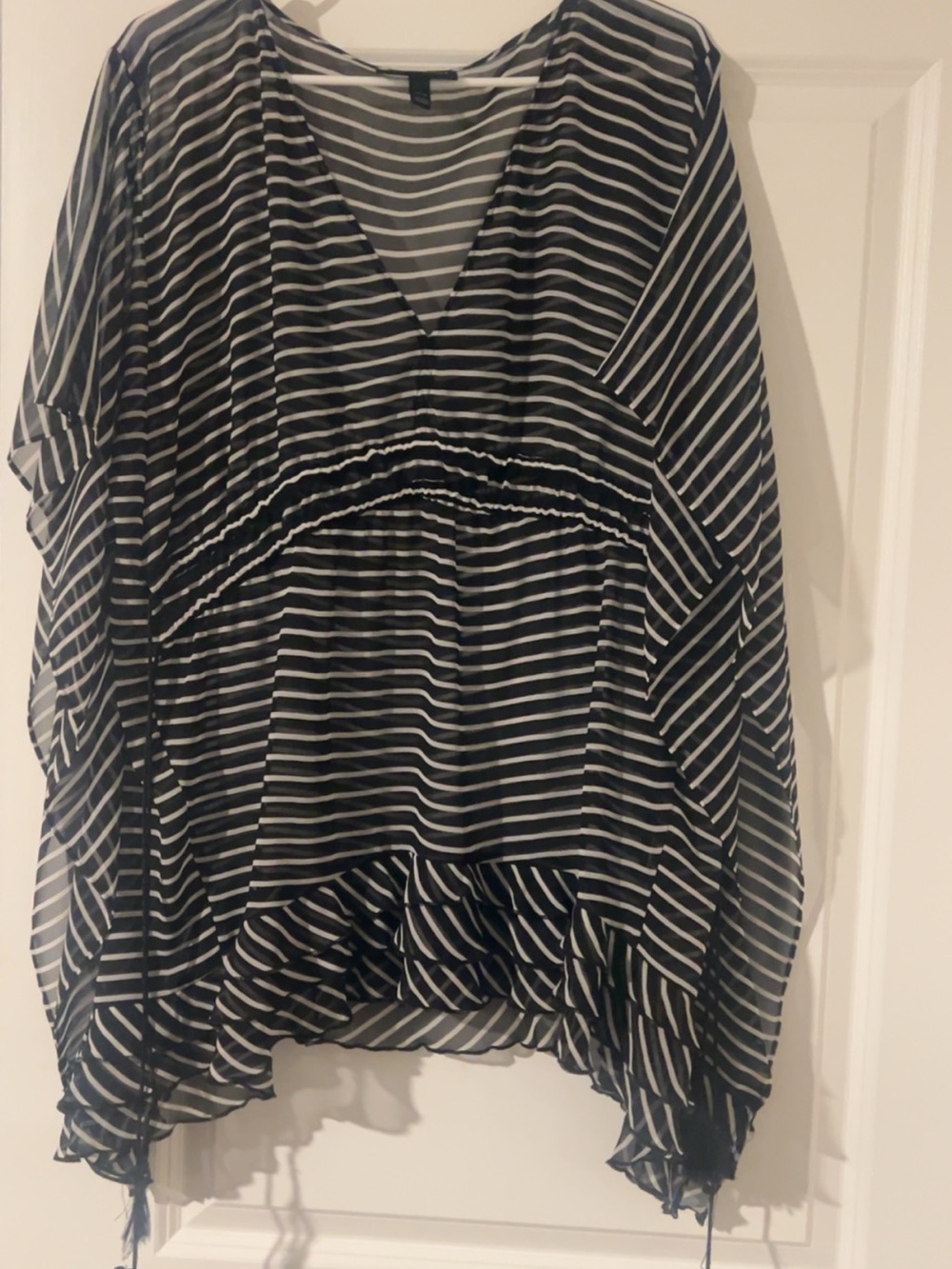 Lane Bryant Black & White Striped V-Neck Tunic